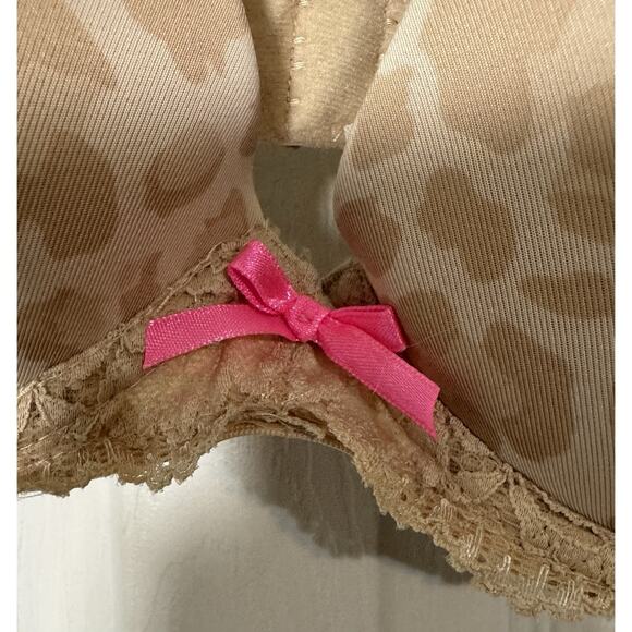 Xhilaration Nude Leopard Print Bra, 2 Hooks, Padded Push-Up, Lace, Bow, 36C - Picture 3 of 6